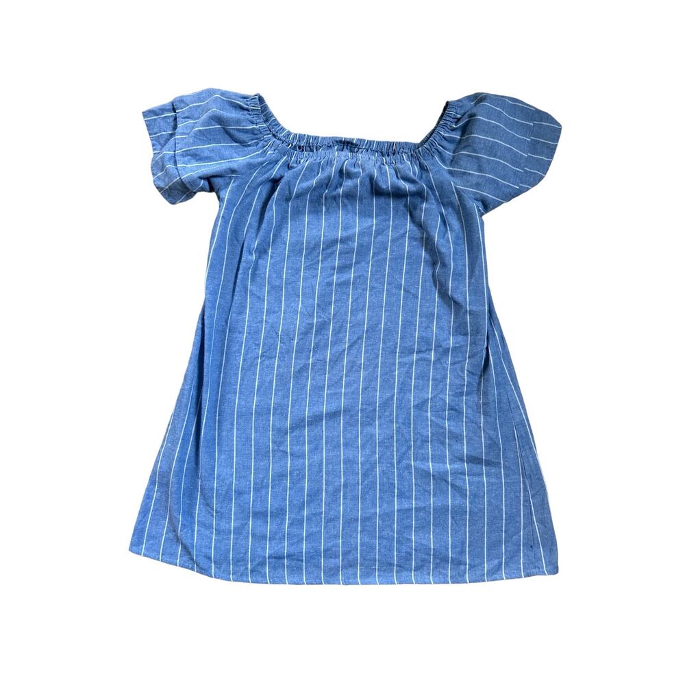 Purple Snow Off the Shoulder Ladies Blouse Light Blue with White Stripes Size L